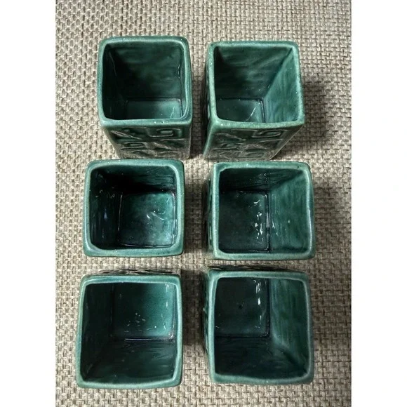 Vtg Kahlua Mayan Aztec Warrior Decanter Green 6 Shot Glass Set MCM Barware Rare - Picture 11 of 16